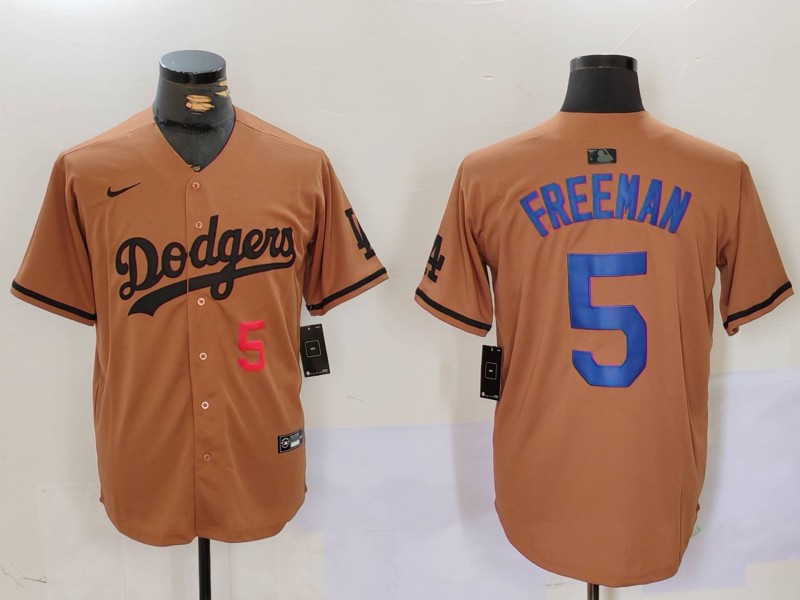 Men Los Angeles Dodgers 5 Freeman army green joint name 2024 Nike MLB Jersey style 3